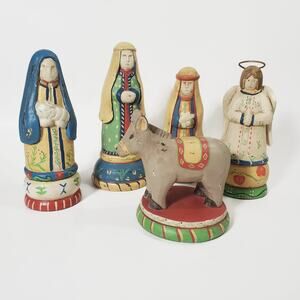 Foreside Gorham Maine Folk Art Nativity Figures Set Hand Painted